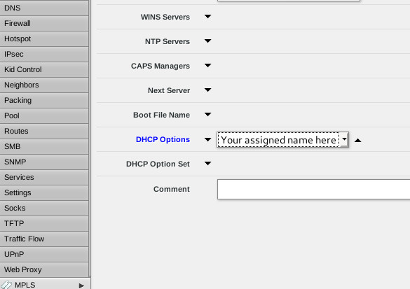 Select your newly defined DHCP option for your network and apply the changes